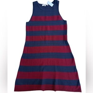 LOFT Navy Blue Burgundy Red Striped Sweater Tank Dress NWT Wool Blend Large